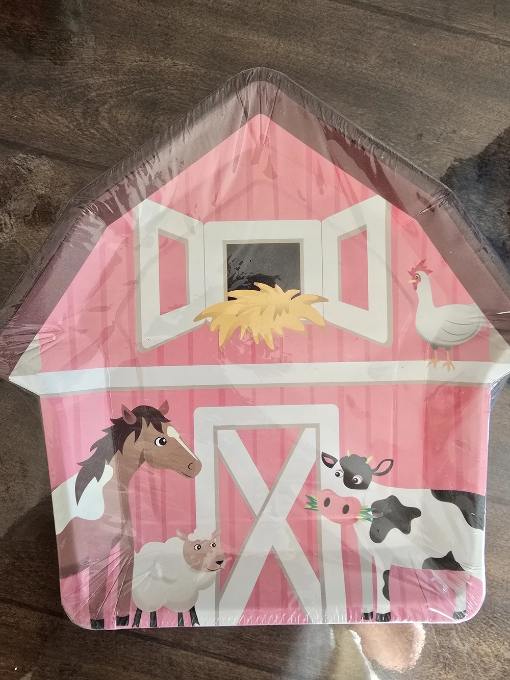 Pink Farm Animal Party Plates - Barn Design